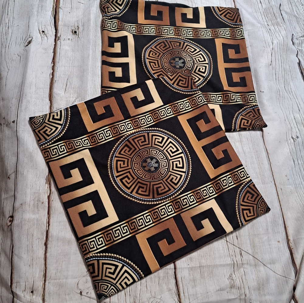 Throw Pillow Covers with a Greek Key Motif - Set of 2